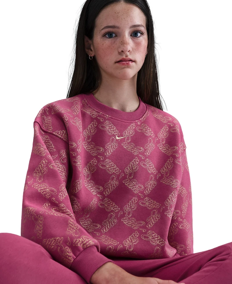 Nike Girls 7-16 Oversized Fleece Crewneck Sweatshirt