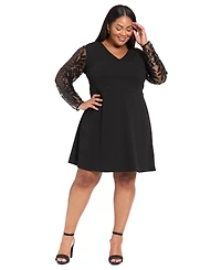 London Times Plus V-Neck Sequin Sleeve Shift Dress