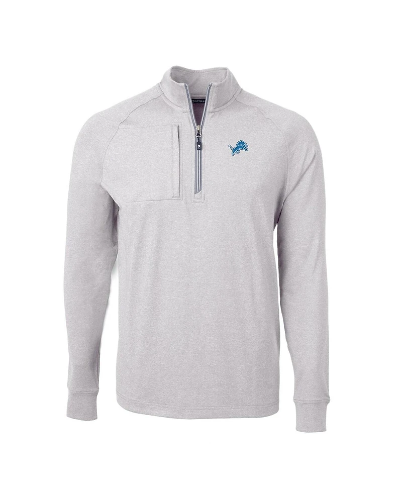 Cutter & Buck Men's Heather Gray Detroit Lions Big Tall Adapt Eco Knit Quarter-Zip Pullover Sweatshirt