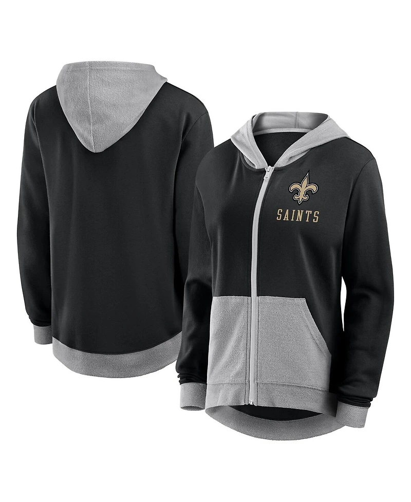 Logo Athletic Women's Black New Orleans Saints Hit It French Terry Full-Zip Hoodie