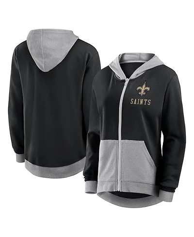 Logo Athletic Women's Black New Orleans Saints Hit It French Terry Full-Zip Hoodie