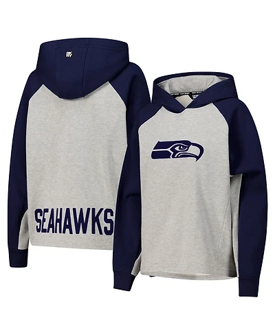 Dkny Women's Gray/College Navy Seattle Seahawks Joy Cropped Raglan Pullover Hoodie