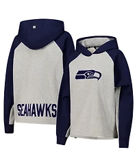 Dkny Women's Gray/College Navy Seattle Seahawks Joy Cropped Raglan Pullover Hoodie