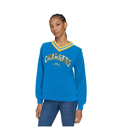 Tommy Hilfiger Women's Powder Blue Los Angeles Chargers Alice V-Neck Pullover Sweatshirt