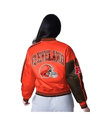 Starter Women's Brown/Orange Cleveland Browns Zone Blitz Cropped Full-Snap Satin Jacket