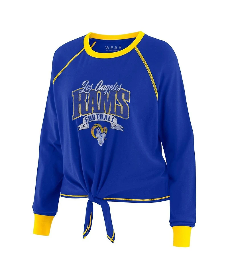 Wear by Erin Andrews Women's Royal/Gold Los Angeles Rams Tie-Front Long Sleeve Top