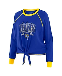Wear by Erin Andrews Women's Royal/Gold Los Angeles Rams Tie-Front Long Sleeve Top