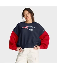 Nike Women's Navy New England Patriots Oversized Color-Block Pullover Sweatshirt