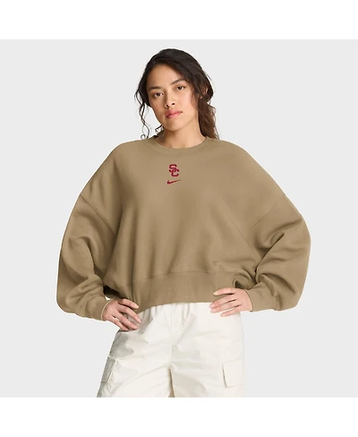 Nike Women's Tan Usc Trojans Oversized Phoenix 2-Hit Pullover Sweatshirt