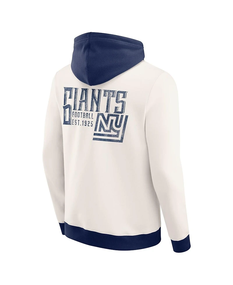 Darius Rucker Collection by Fanatics Men's Cream New York Giants Distressed Graphics Full-Zip Hoodie