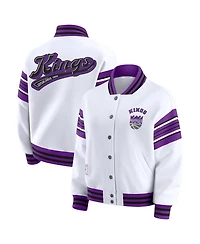 Wear by Erin Andrews Women's White Sacramento Kings Snap Front Fleece Sweatshirt