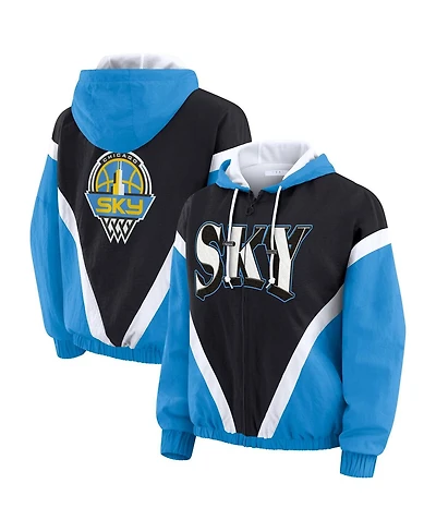 Wear by Erin Andrews Women's Blue/Black Chicago Sky Color Block Full-Zip Hoodie Windbreaker Jacket
