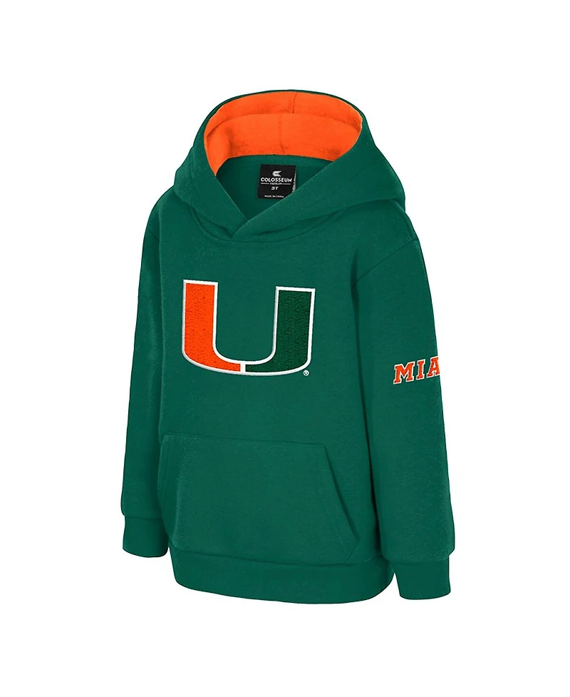 Colosseum Toddler Green Miami Hurricanes Big Logo Volume Fleece Pullover Hoodie