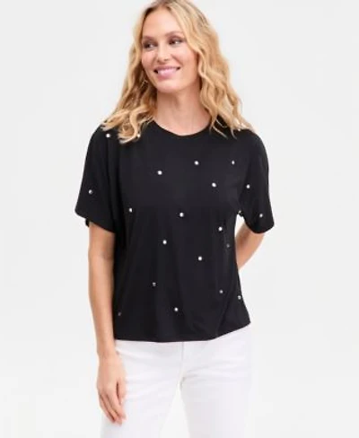 I.N.C. International Concepts Womens Short Sleeve Crystal Embellished T Shirt Macys Exclusive