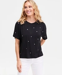 I.N.C. International Concepts Womens Short Sleeve Crystal Embellished T Shirt Macys Exclusive