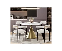 Morden Fort 5 Piece Round 47'' Faux Marble Dining Set Table with Beige Boucle Armless Chair