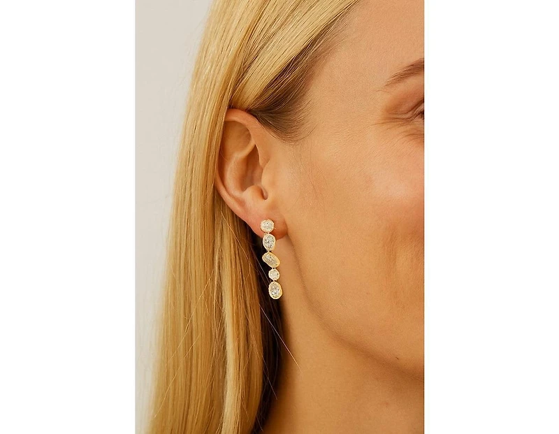 18K Gold-Plated Bezel Set Multi-Shape Cz Drop Earrings