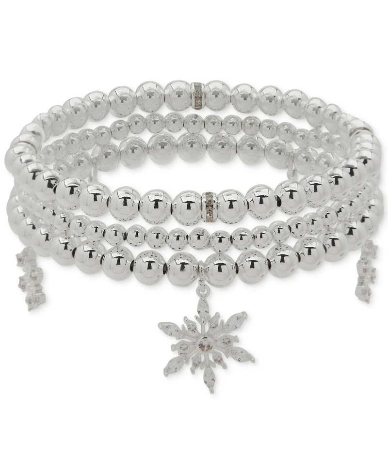 Anne Klein 3-Pc. Cubic Zirconia Silver-Tone Snowflake Stretch Bracelet