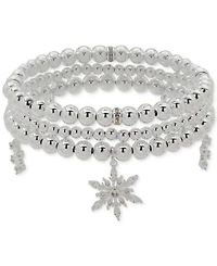 Anne Klein 3-Pc. Cubic Zirconia Silver-Tone Snowflake Stretch Bracelet