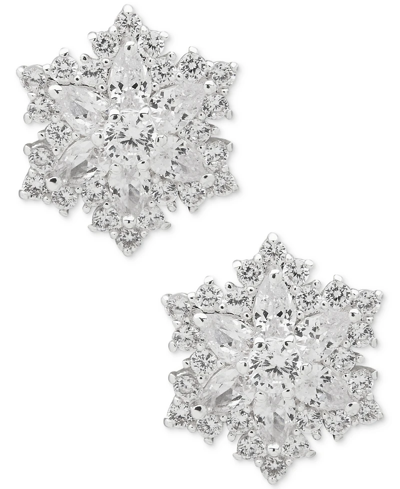 Anne Klein Cubic Zirconia Silver-Tone Snowflake Button Earrings