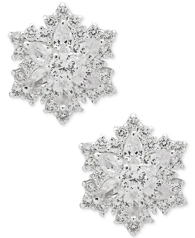 Anne Klein Cubic Zirconia Silver-Tone Snowflake Button Earrings