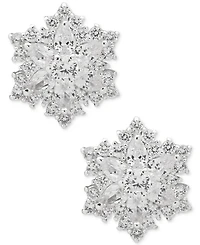Anne Klein Cubic Zirconia Silver-Tone Snowflake Button Earrings