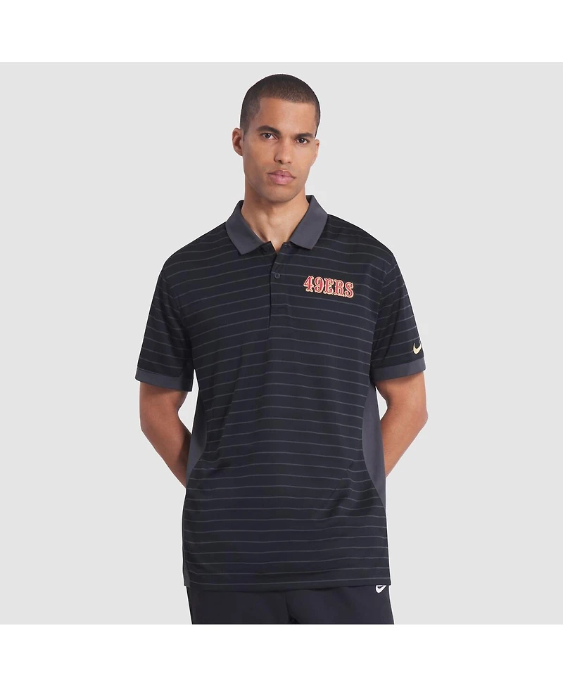 Nike Men's Black San Francisco 49ers 2025 Rivalries Collection Sideline Victory Striped Dri-fit Polo Shirt