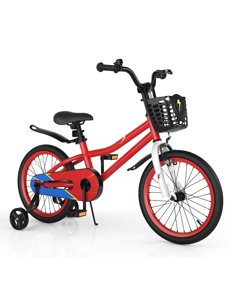 18 Inch Kids Bike with Removable Training Wheels and Adjustable Seat, Red