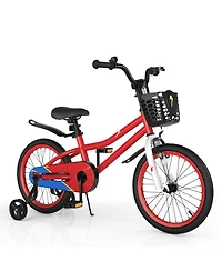 18 Inch Kids Bike with Removable Training Wheels and Adjustable Seat, Red