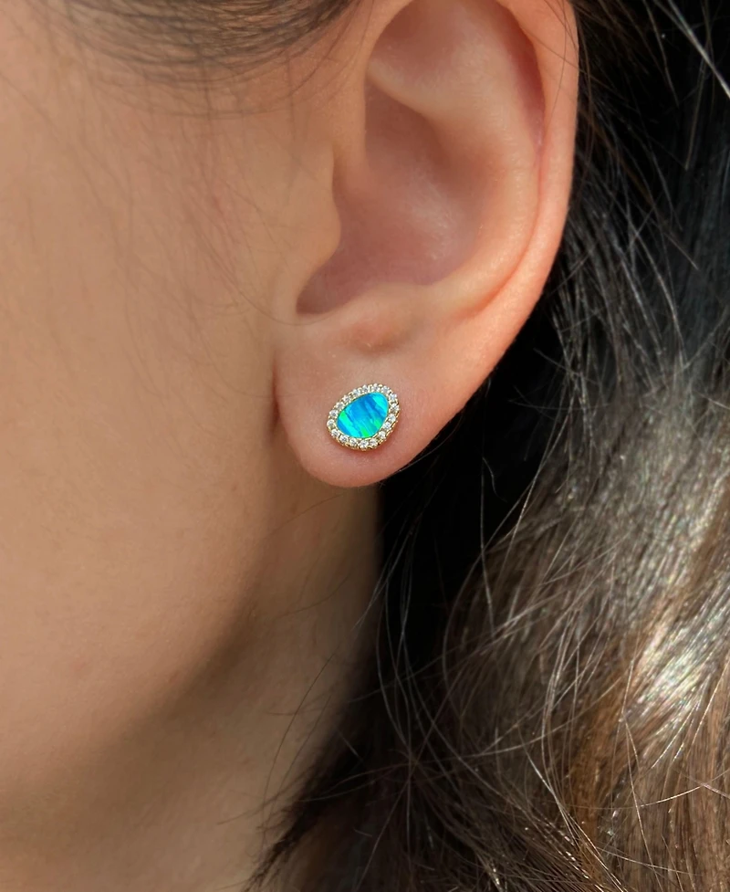 Kamaria Pebble Stud Earrings With Lab-Grown Opal 14k Gold Plated Sterling Silver