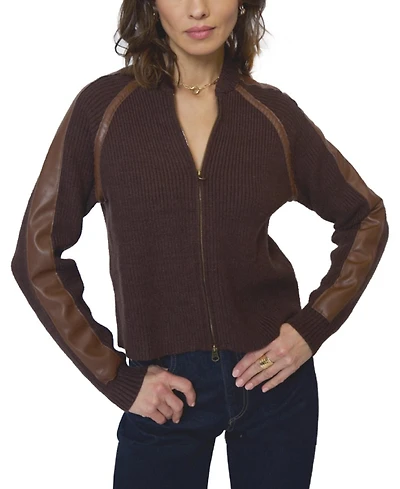 Central Park West Women's Atlas Raglan Leather Trim Zip Up