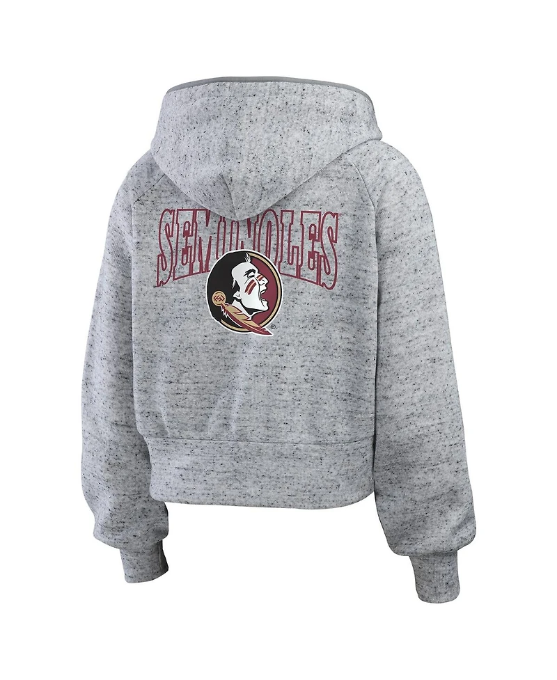 Wear by Erin Andrews Women's Heather Gray Florida State Seminoles Speckle Double-Hit Raglan Full-Zip Hoodie