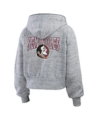 Wear by Erin Andrews Women's Heather Gray Florida State Seminoles Speckle Double-Hit Raglan Full-Zip Hoodie
