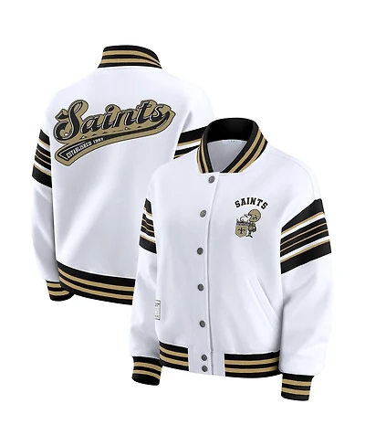 Wear by Erin Andrews Women's White New Orleans Saints Full-Snap Fleece Sweatshirt Jacket