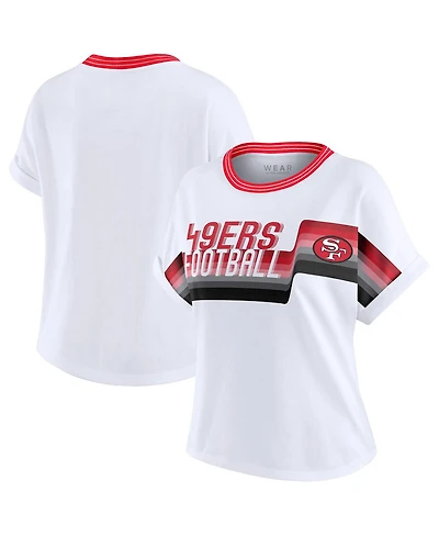 Wear by Erin Andrews Women's White San Francisco 49ers Cropped Center Stripe Dolman T-Shirt
