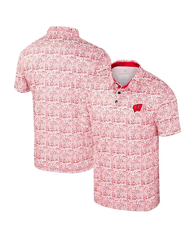 Colosseum Men's Red Wisconsin Badgers It's Time Allover Print Polo Shirt