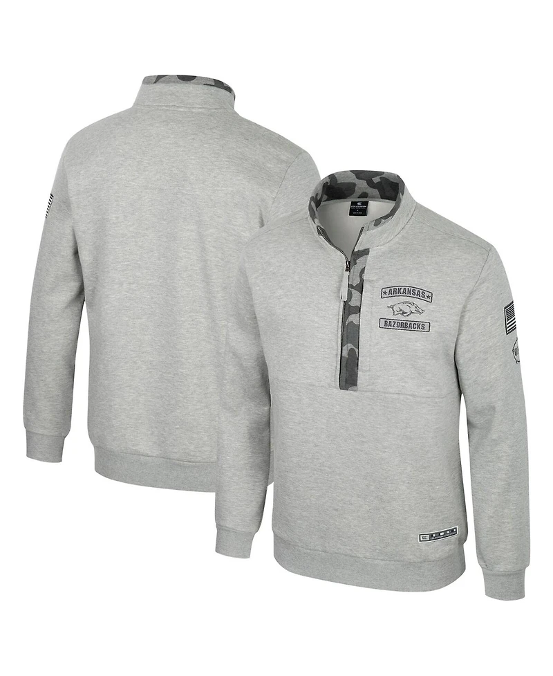Colosseum Men's Heather Gray Arkansas Razorbacks Oorah Oht Military Appreciation Fleece Quarter-Zip Jacket