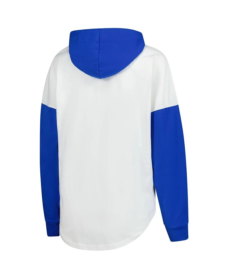 G-iii 4Her by Carl Banks Women's White/Royal Kyle Larson Bench Player Oversized Long Sleeve Hoodie V-Neck T-Shirt