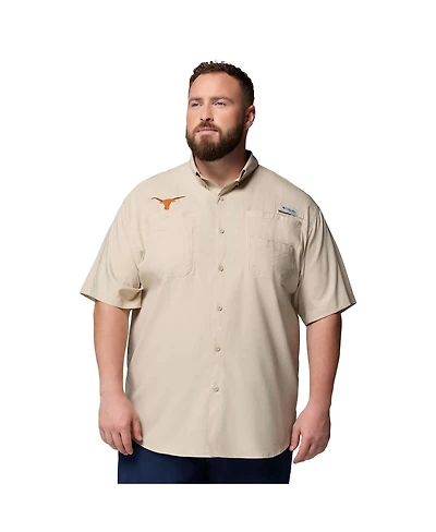Columbia Men's Tan Texas Longhorns Big Tall Collegiate Tamiami Omni-Shade Full-Button Shirt