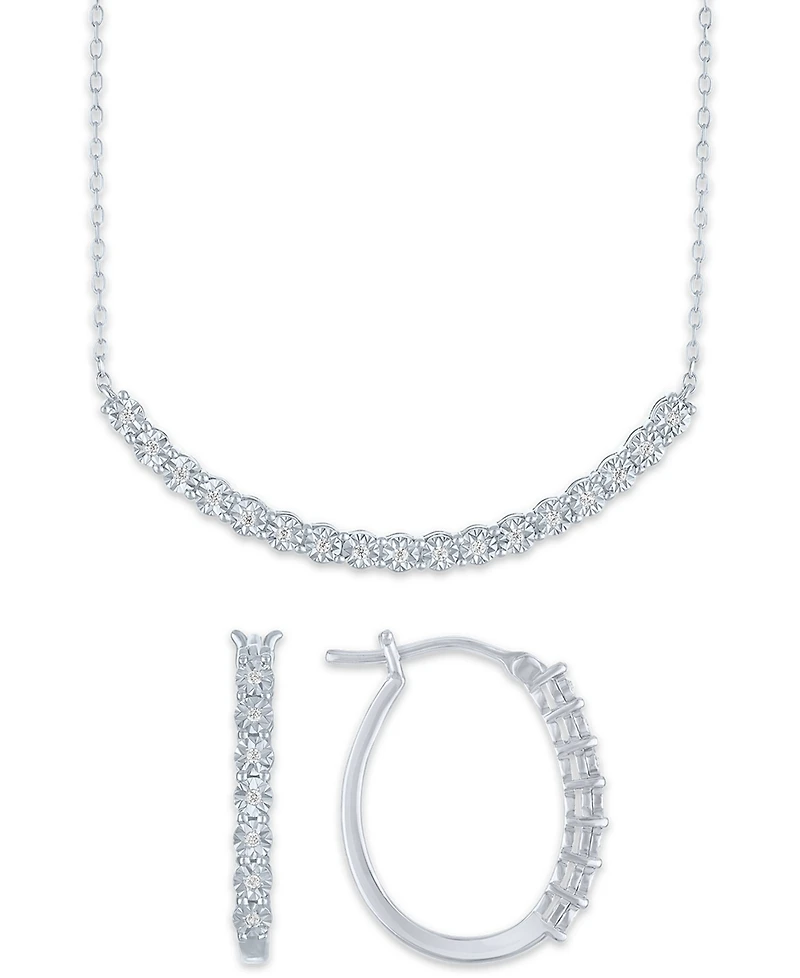 Macy's 2-Pc. Diamond Necklace and Earrings Set (1/6 ct. t.w.) in Sterling Silver