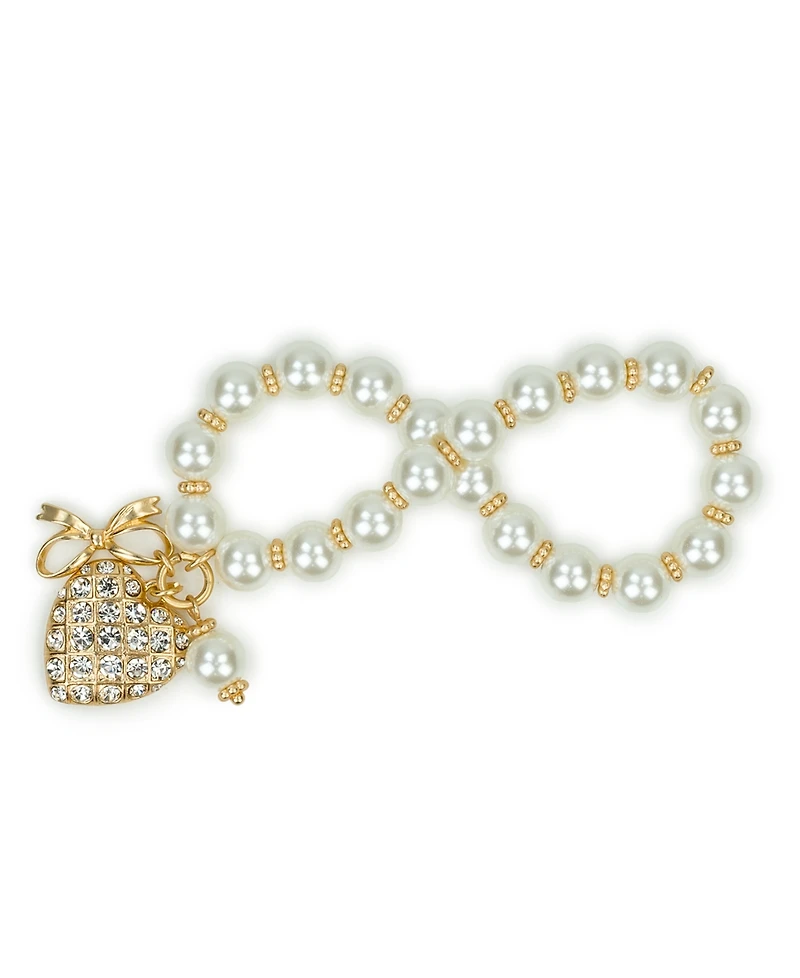 Patricia Nash Imitation Pearl Worn Gold-Tone Stretch Charm Bracelet