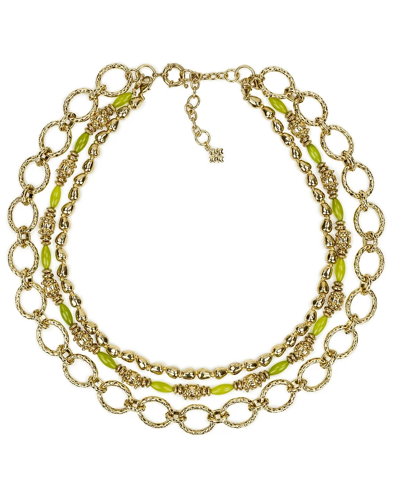 Patricia Nash Beaded Green and Antique Gold-Tone Modern Modular Necklace