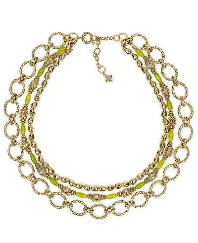 Patricia Nash Beaded Green and Antique Gold-Tone Modern Modular Necklace