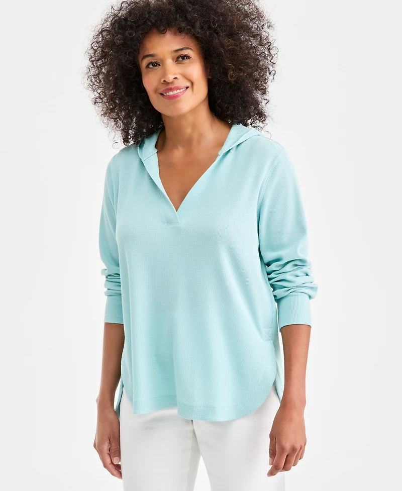 Style & Co Petite Relaxed-Fit Henley Hoodie, Macy's Exclusive