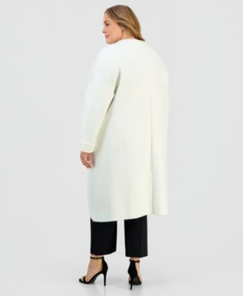Anne Klein Plus Size Front Pocket Long Cardigan Soutache Embroidered Sweater