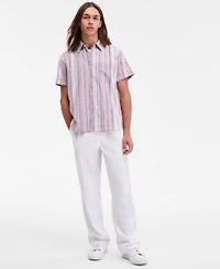 Sun Stone Mens Patio Striped Short Sleeve Button Up Shirt Linen Blend Pants Macys Exclusive