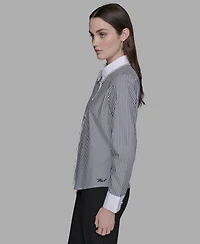Karl Lagerfeld Paris Women's Embellished Collar Long Sleeve Top