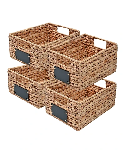 12" Hand-Woven Hyacinth Pantry Baskets with Chalkboard Labels and Handles (Set of 4)