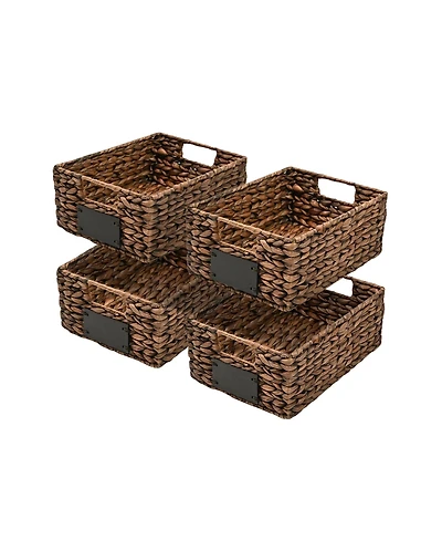 12" Hand-Woven Hyacinth Pantry Baskets with Chalkboard Labels and Handles (Set of 4)