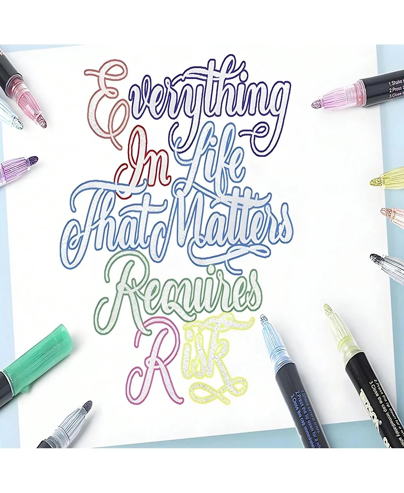 Htutwoo Colors Double Line Outline Pens,Self-Outline Metallic Markers Glitter Writing Drawing Pens For Card Writing